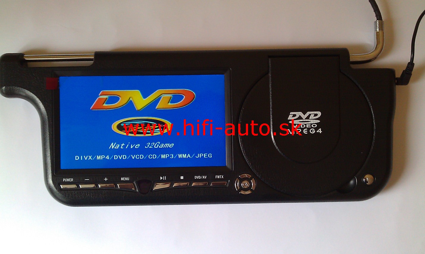 7” DVD prehrávač v slnečnej clone s USB, SD/MMC + HRY