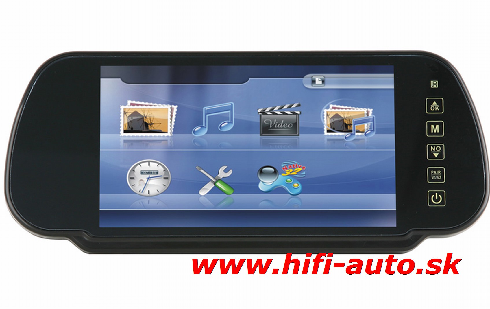 7" TFT LCD spätné zrkadlo s bluetooth, USB, SD + hry