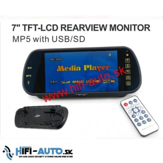 7 TFT LCD spätné zrkadlo s bluetooth, USB, SD
