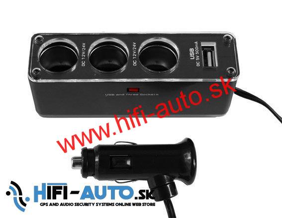 Roztrojka zapaľovača 12 - 24V s USB