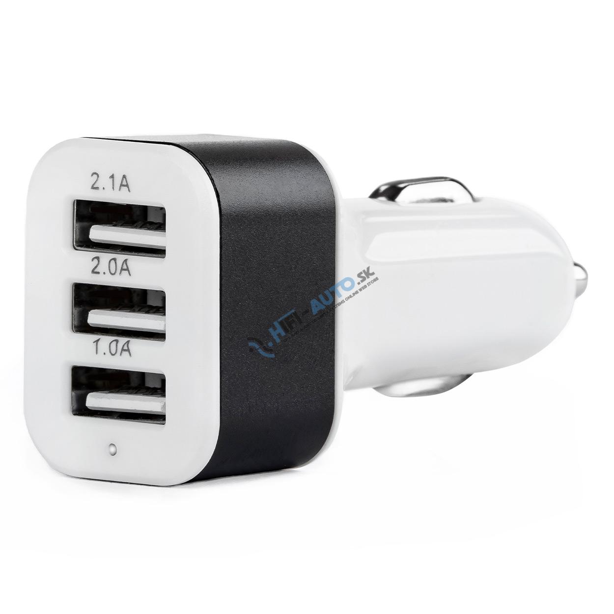 Autonabíjačka mobilného telefónu s 3xUSB biela PCH-03