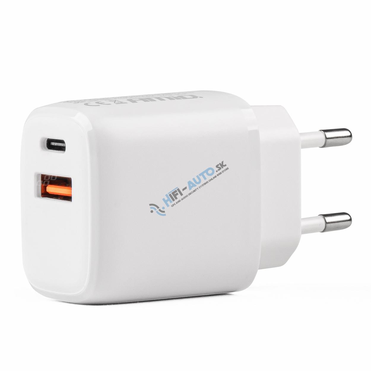 Sieťová nabíjačka PRO-09 USB+USB-C 20W Quick Charge 230V