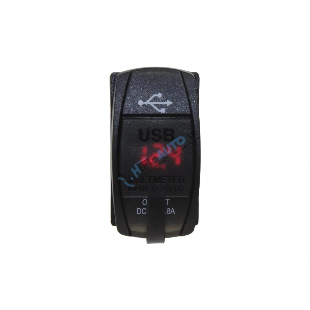 2x USB zásuvka "Rocker" s voltmetrom, červená