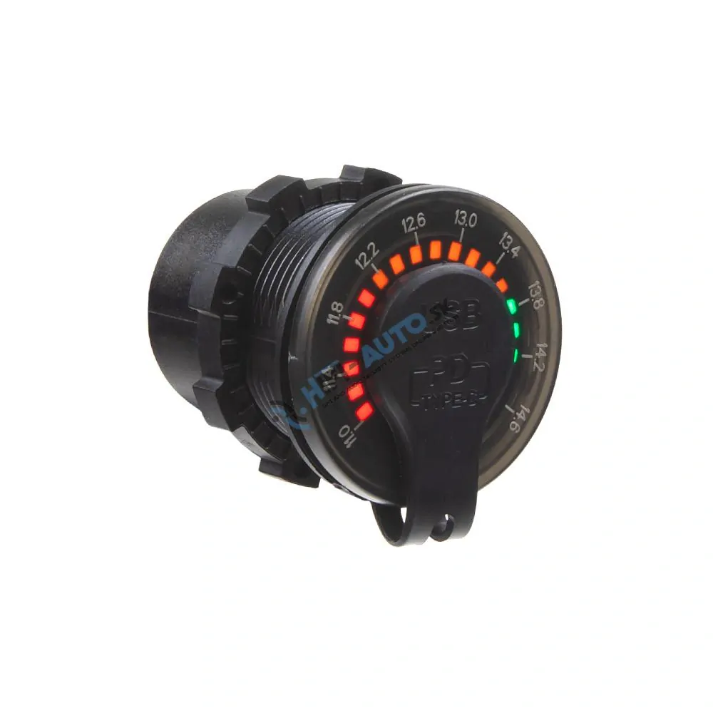 USB nabíjačka QC3.0 + USB-C, voltmeter s color analógovou indikáciou do panelu