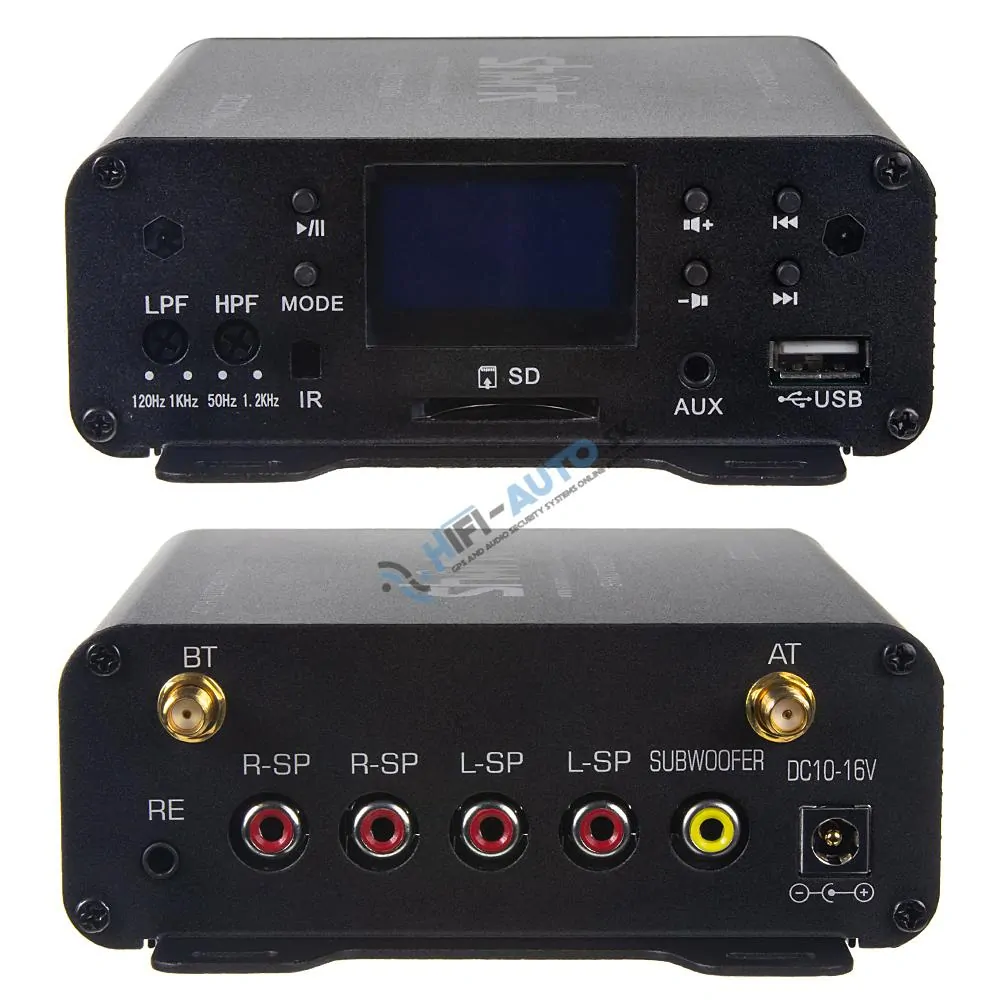 4.1CH zvukový systém na motocykel, skúter, ATV, loď s FM, USB, AUX, BT, čierne