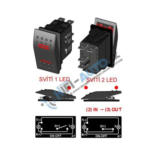 Rocker spínač 2x LED 12/24V