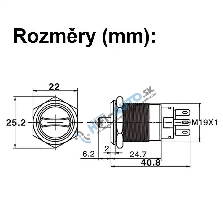 Spínač otočný okrúhly, modré podsvietenie