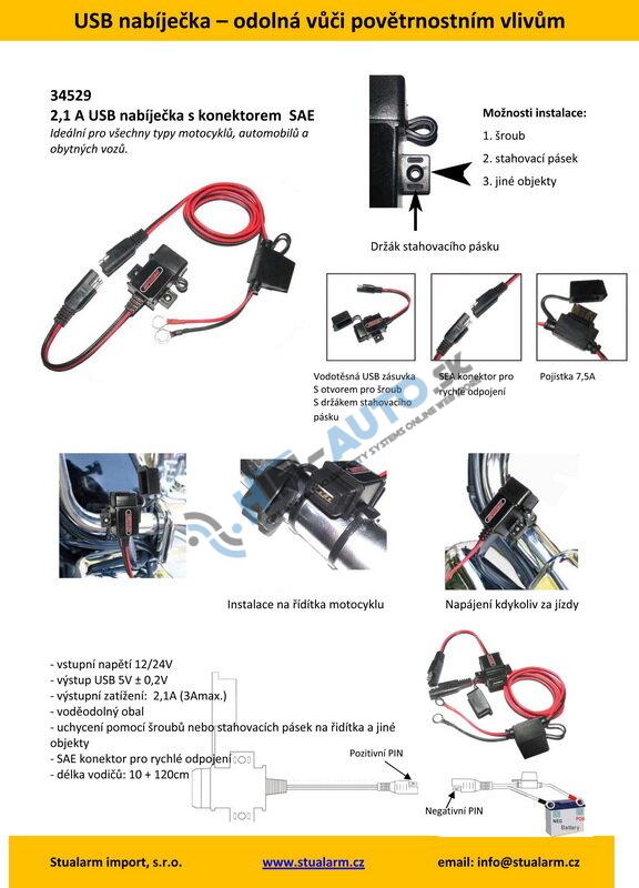 Zásuvka s panelom nabíjacia 1x USB vodeodolná, 136cm