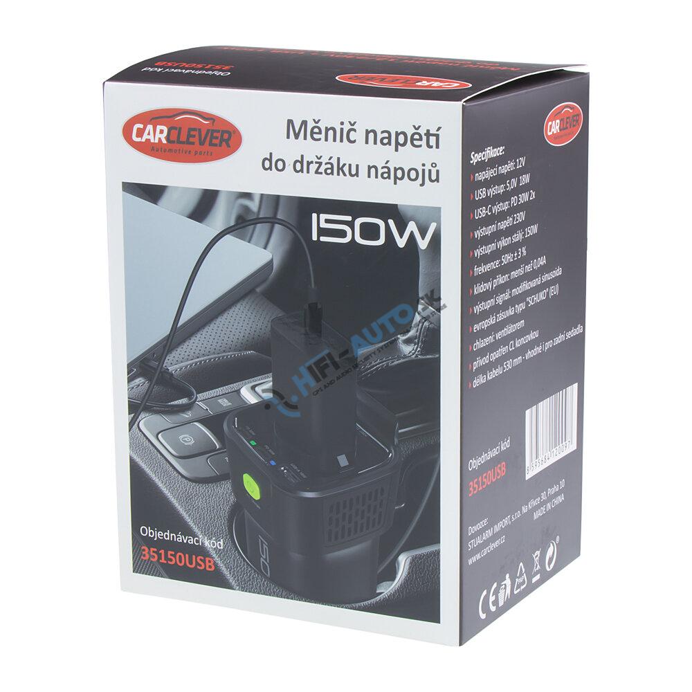 Interiérový menič napätia z 12/230V/USB 150W do držiaka nápojov