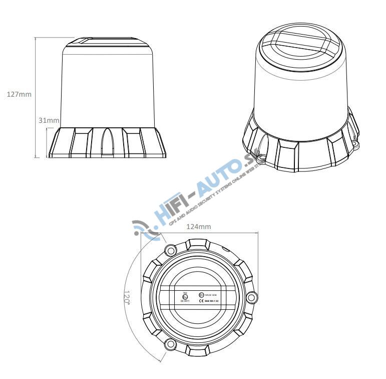 Robustný modrý LED maják, modrý hliník, 96W, ECE R65
