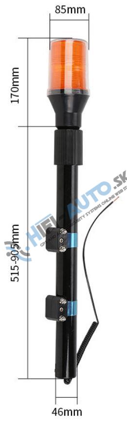 LED maják, 12V, 30LED modrý s teleskopickou tyčou na motocykel 