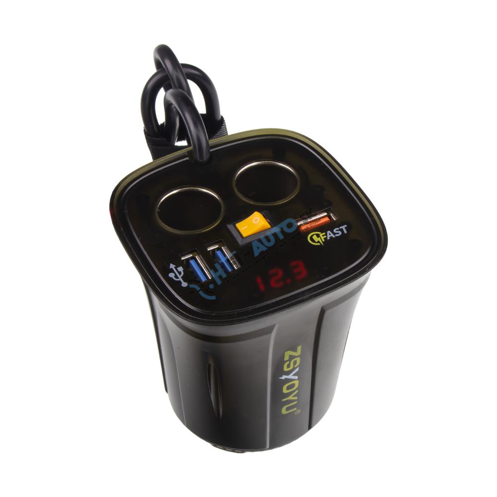 Dvojitá CL zásuvka s 3x USB+voltmetrom do držiaka nápojov