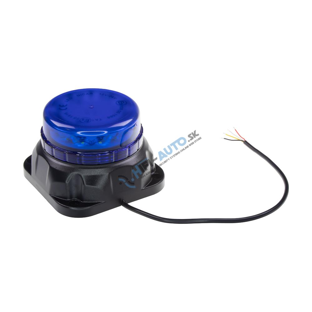 LED maják, 12-24V, 12x3W so zvukovou signalizáciou, modrý, fix