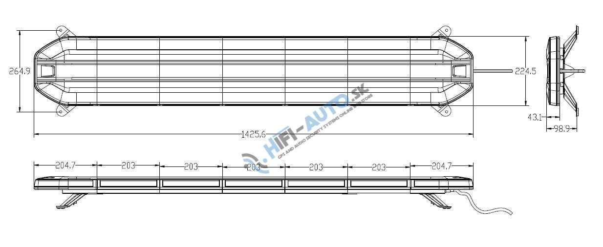 LED rampa 1427mm, oranžová, 12-24V, 270x1W LED, ECE R65