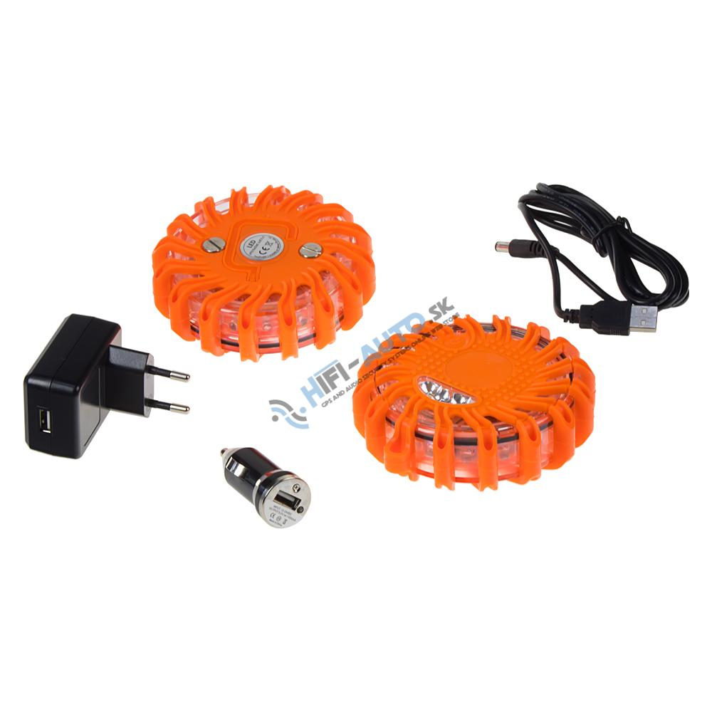 x LED výstražné svetlo 16LED, oranžové, set 2ks