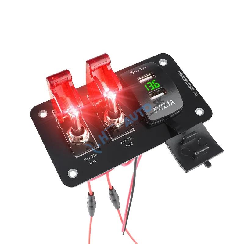 Panel s 2x spínačom + 2x USB + voltmeter