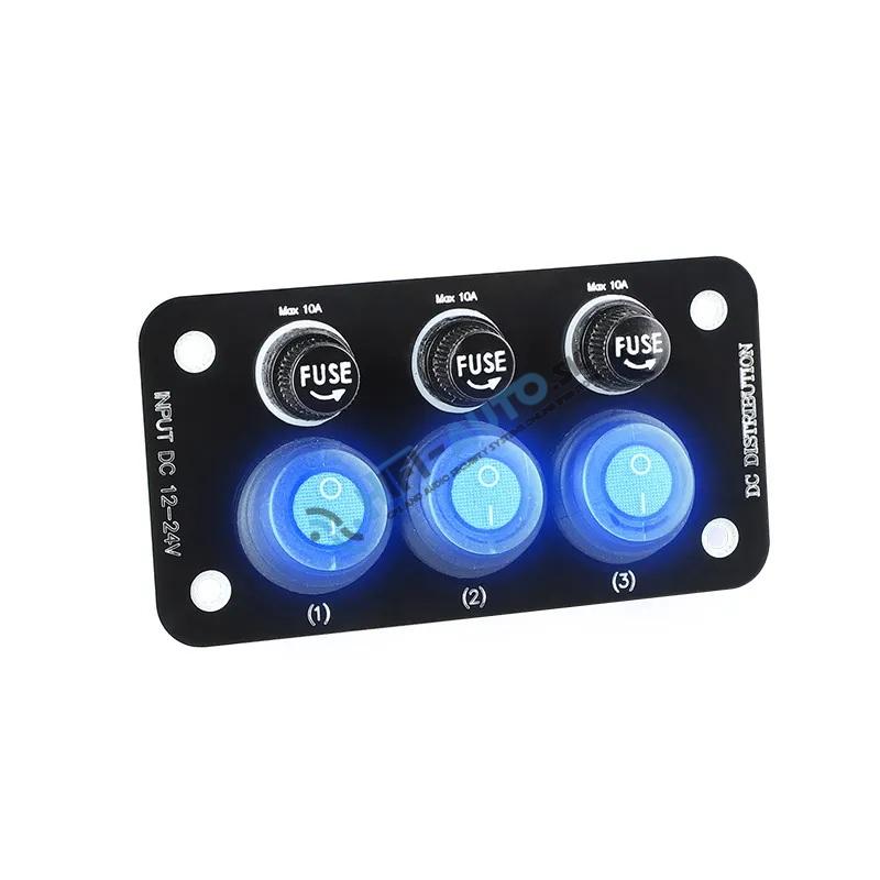 Panel s 3x spínačmi + 3x poistky, 12/24V