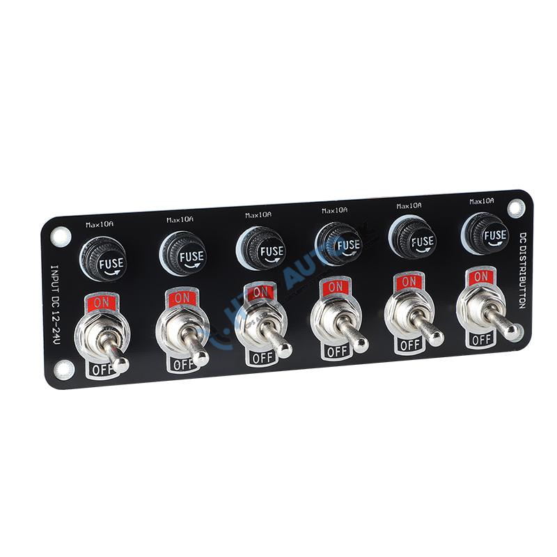 Panel s 6x spínačmi + 6x poistky, 12/24V