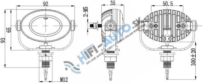 PROFI LED výstražné svetlo 12-24V, 3x3W biele ECE R10 92x65 mm