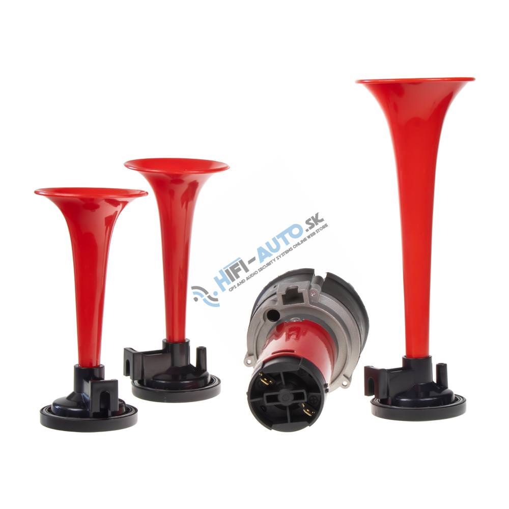 3-tónová fanfára 220mm, 12V červená s kompresorom ECE R28