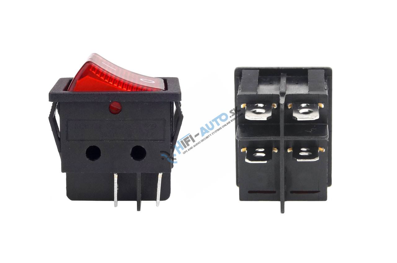 Prepínač kolískový štvorcový s červeným podsvetiením 12/230V 