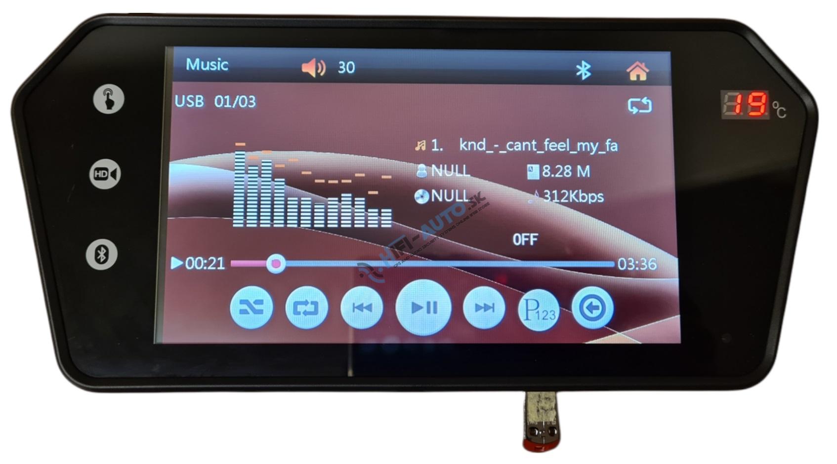 7 TFT LCD spätné zrkadlo s bluetooth, USB, SD NEW