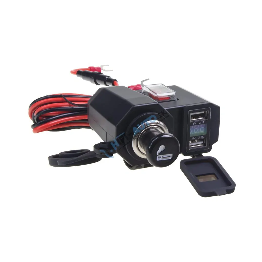 2x USB nabíjačka, voltmeter a CL zásuvka vodeodolná na motocykel
