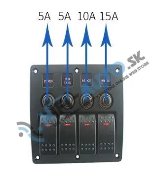 Panel s 4x spínačmi Rocker 12/24V