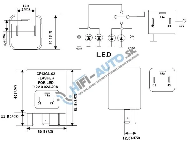 Prerušovač blinkrov LED, 12V,0,02-20A pre európske vozidlá