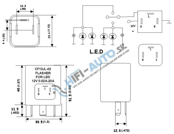 Prerušovač blinkrov LED, 12V, 0,02-10A pre japonské vozidlá