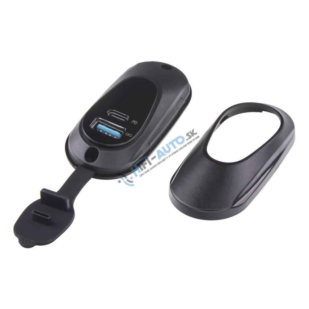 USB QC3.0 + USB-C PD3.0 zásuvka 12/24V, montáž na povrch