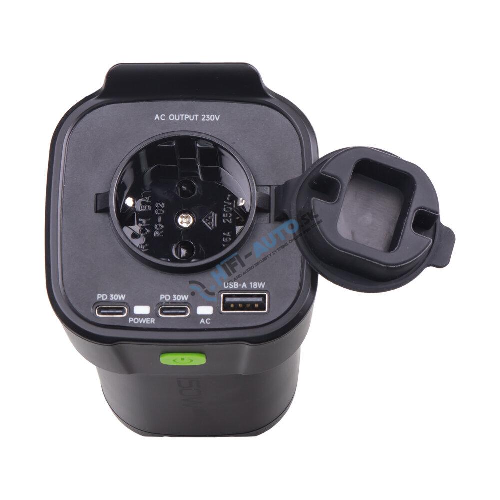 Interiérový menič napätia z 12/230V/USB 150W do držiaka nápojov