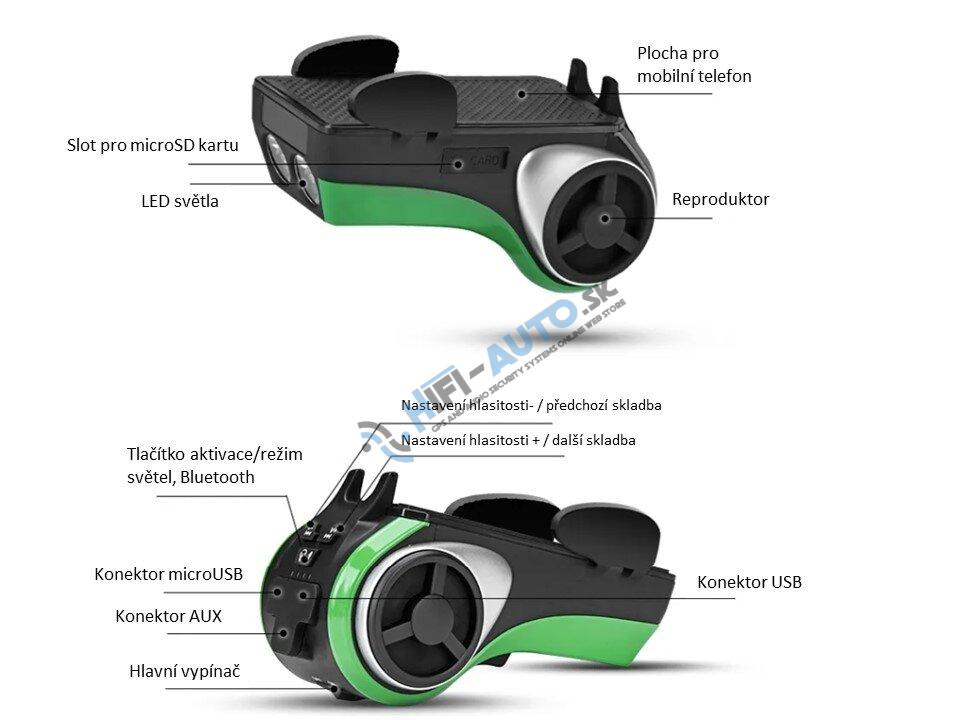 Multifunkčný držiak telefónu na bicykel so zvukovým systémom, BT, USB, SD, AUX