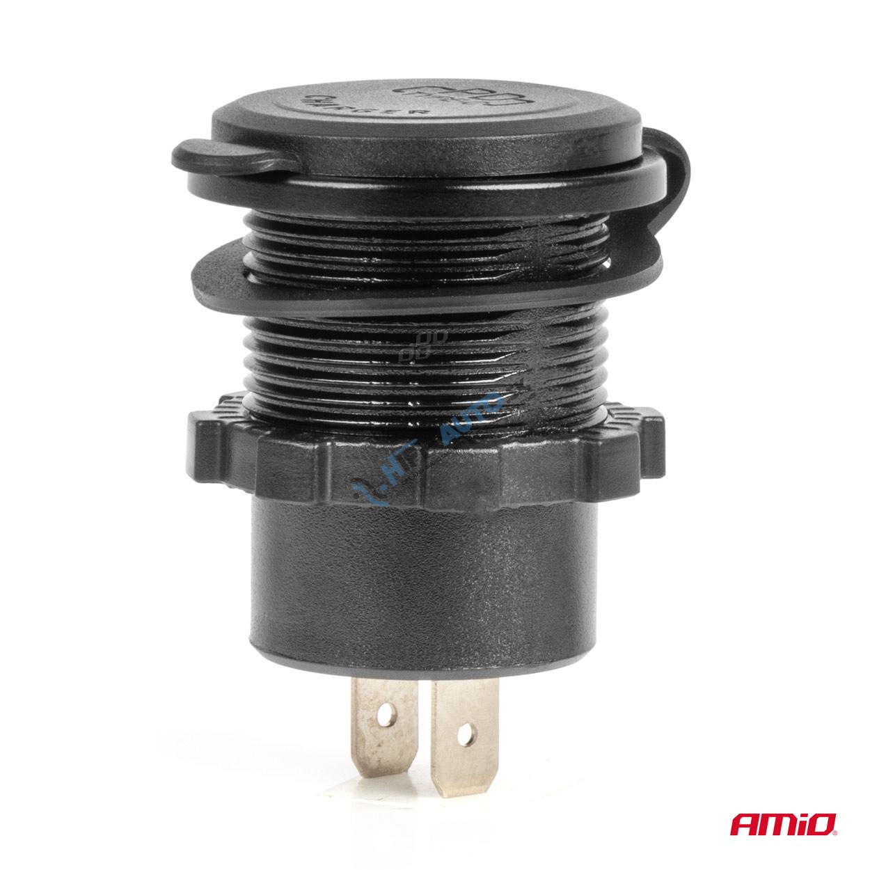 Vodotesná telefónna nabíjačka s ČERVENÝM LED podsvietením 2xUSB QC3.0 12/24V