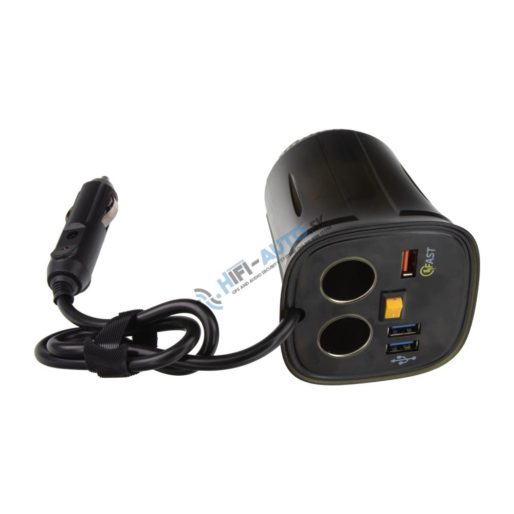 Dvojitá CL zásuvka s 3x USB+voltmetrom do držiaka nápojov