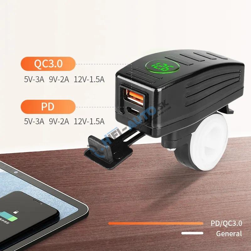USB/USB-C nabíjačka s voltmetrom na motocykel