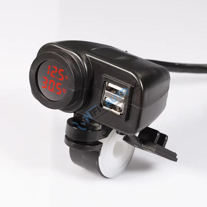 2x USB nabíjačka s voltmetrom/teplomerom na motocykel