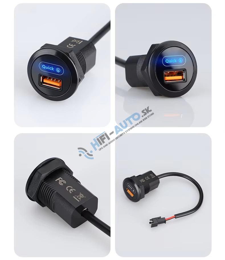 USB nabíjačka QC3.0 do panelu, guľatá, 12/24V