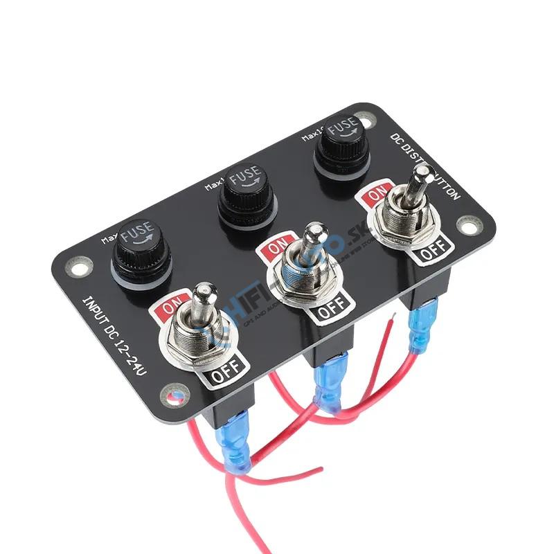 Panel s 3x spínačmi + 3x poistky, 12/24V
