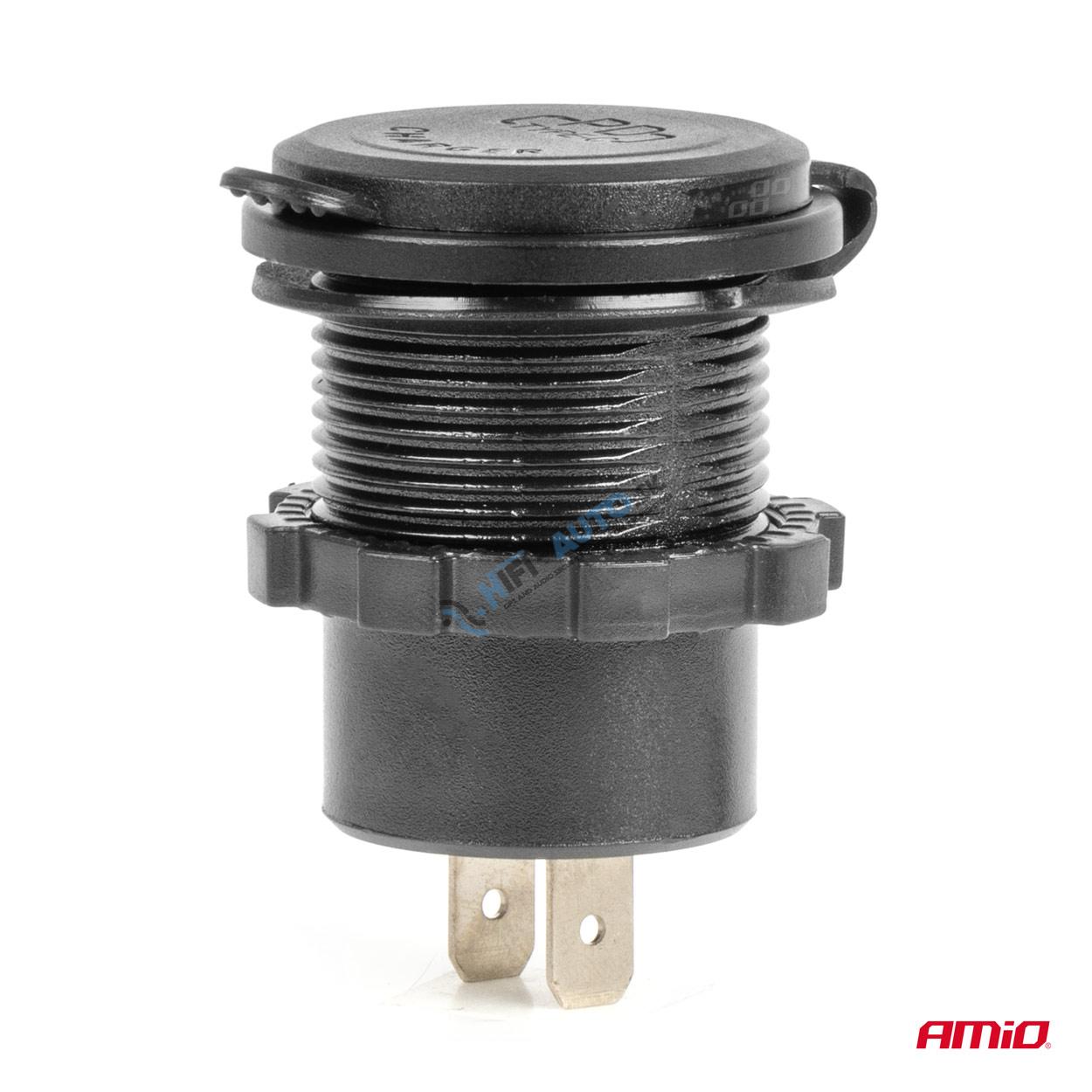 Vodotesná nabíjačka na telefón s vypínačom MODRÁ LED podsvietenie USB + 2xUSB C QC3.0 12/24V