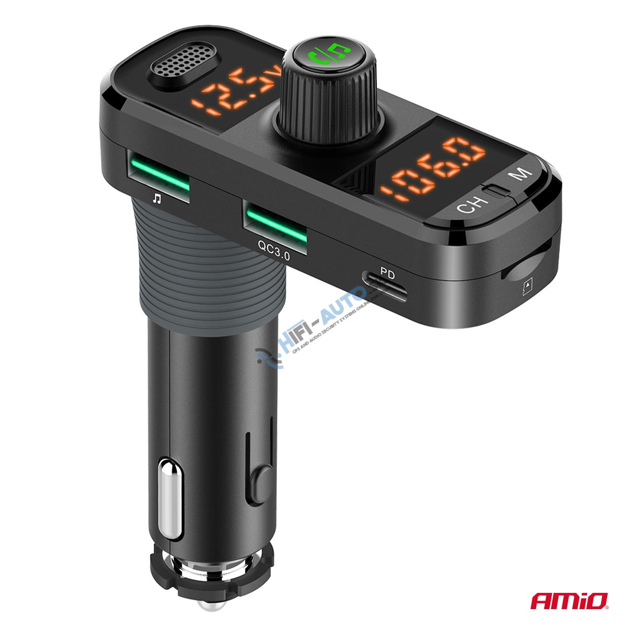 FM transmitter 2×USB-A 1×USB-C mircoSD 12V 24V