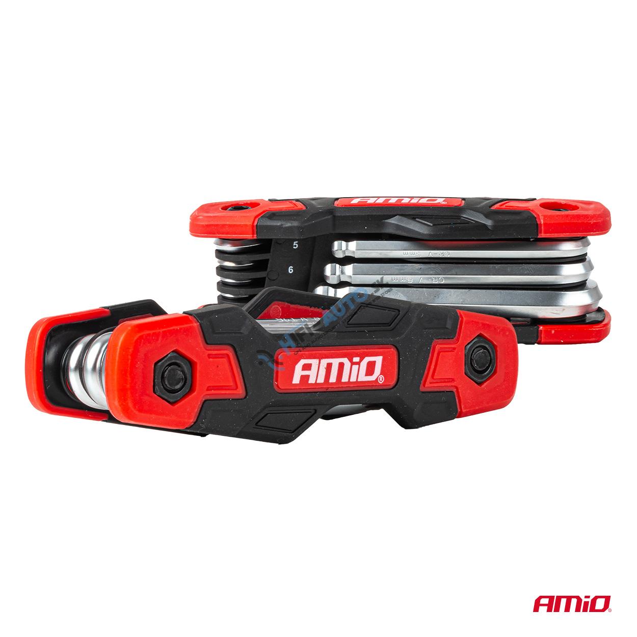 Imbusové kľúče HEX s guľovou koncovkou, skladacie, 8 ks, CR-V