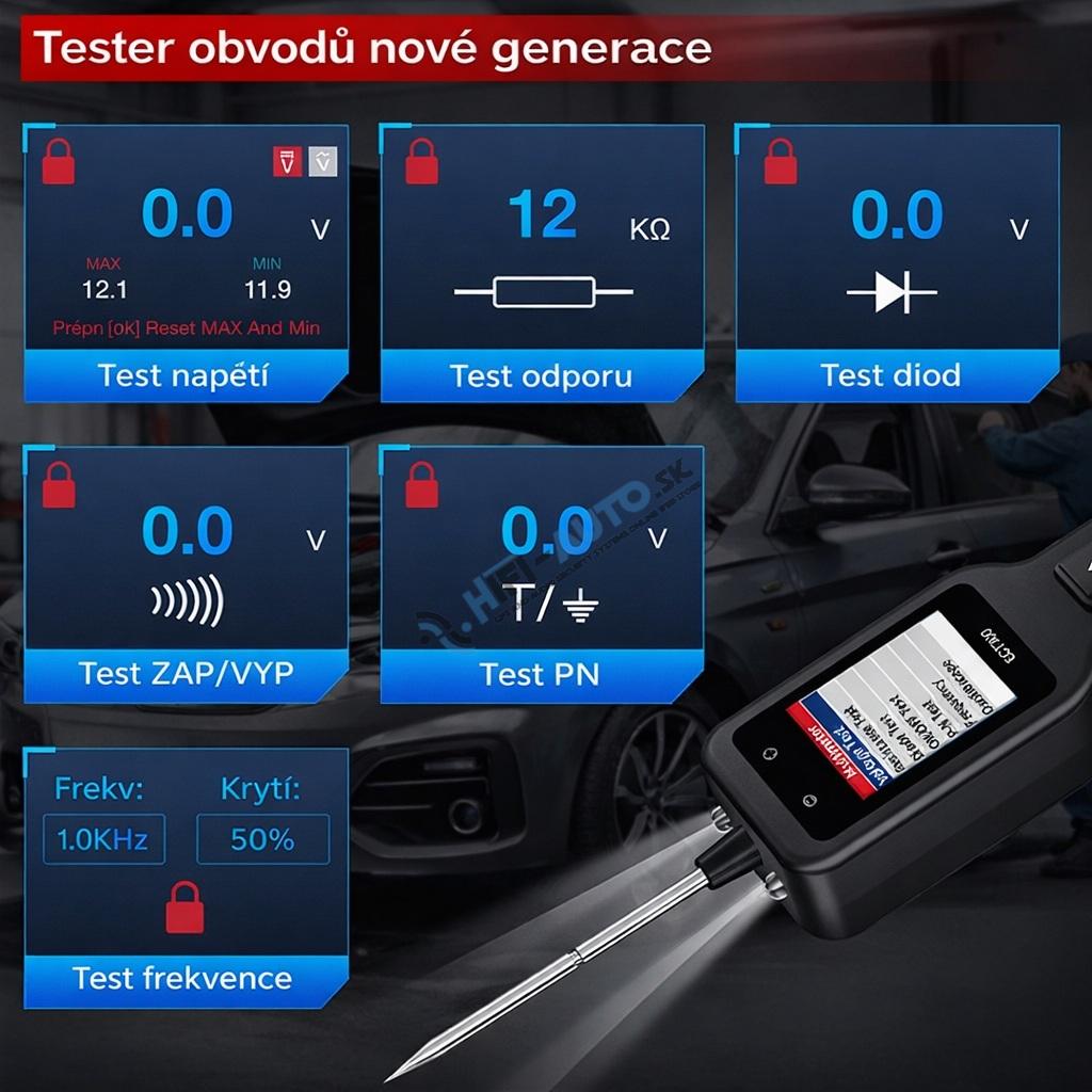 Digitálny multifunkčný tester - skúšačka elektrických obvodov auta 12 / 24V