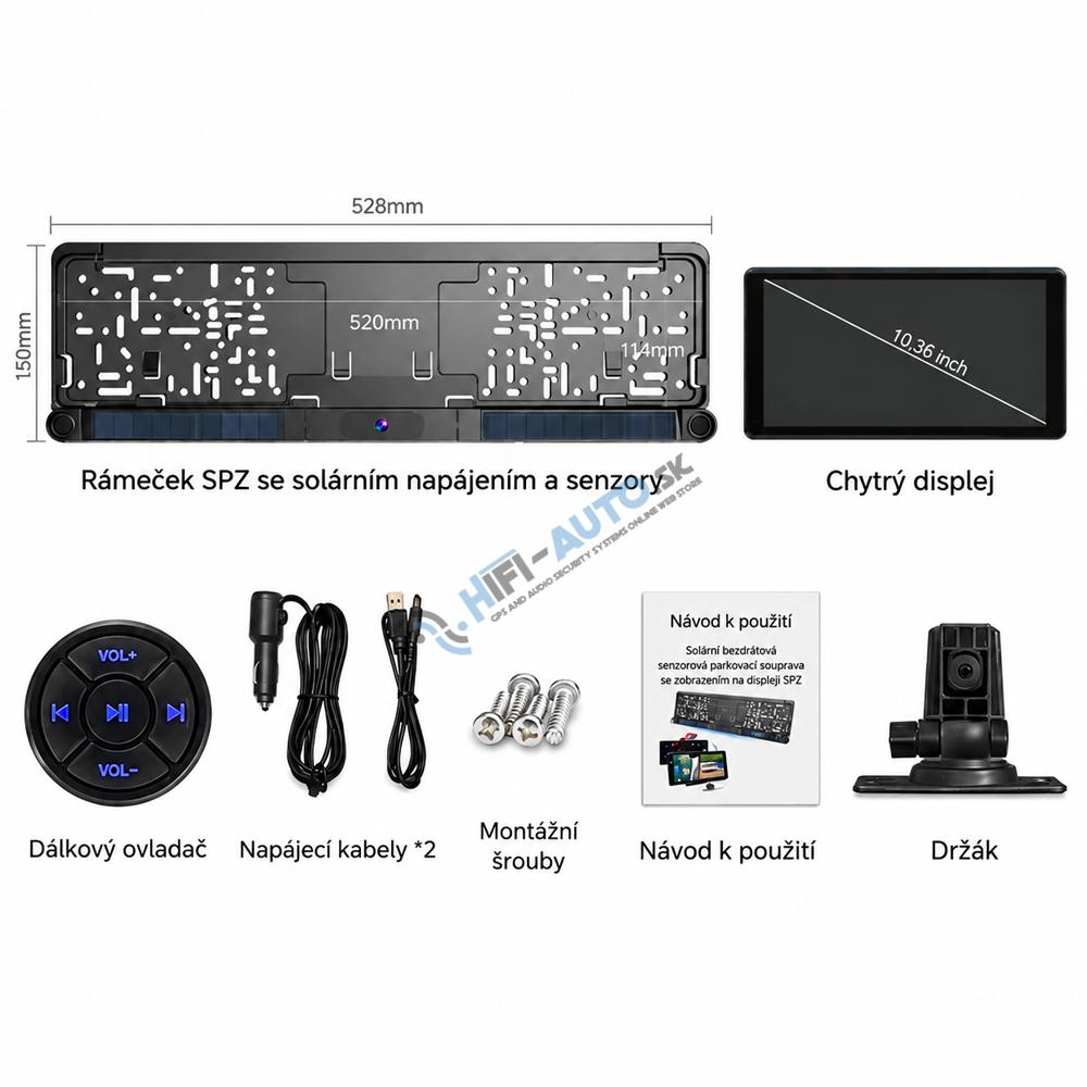 SET bezdrôtový digitálny kamerový systém + 2 senzory v ŠPZ so solárnym napájaním a monitorom 10,36"