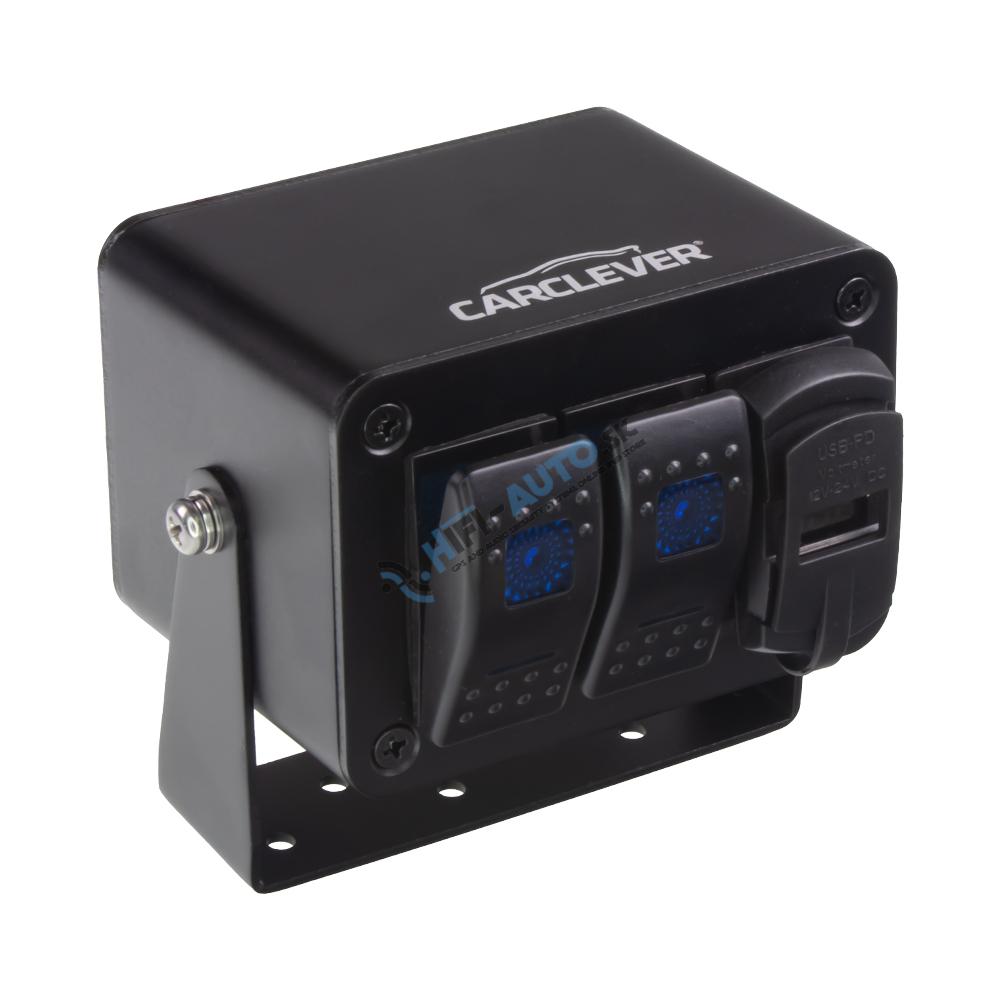 Panel s 2x spínačmi Rocker, voltmeter + USB/USB-C zásuvka, 12/24V