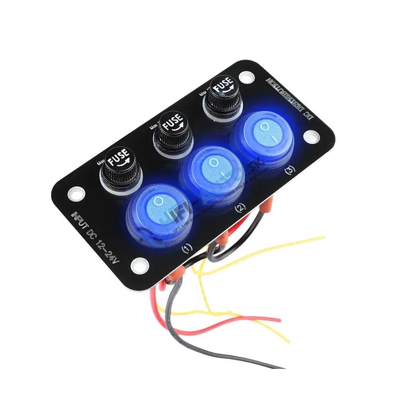 Panel s 3x spínačmi + 3x poistky, 12/24V