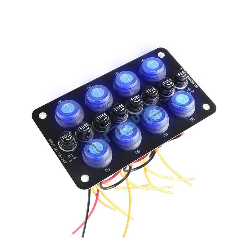 Panel s 8x spínačmi + 8x poistky, 12/24V