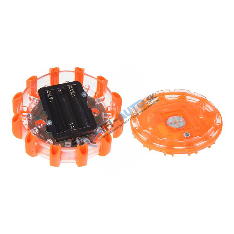 LED výstražné svetlo 12 + 3 LED na 3x batériu AAA, oranžové 