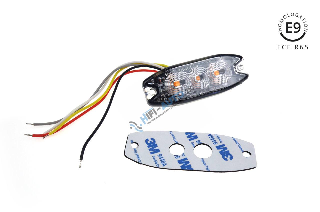 Výstražné osvetlenie oranžové 3x3W LED R65 R10 12/24V IP67