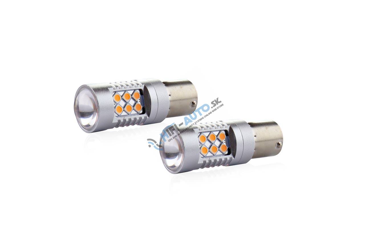 LED žiarovka BA 15S, 24LED jantárová CANBUS 12V-24V 